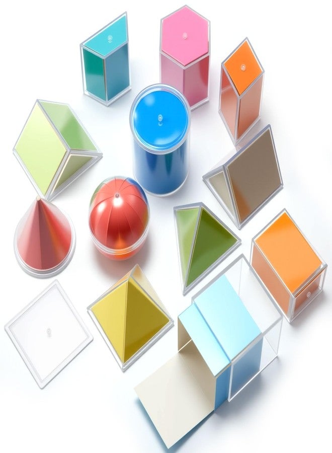 Faccito Set of 12 Folding Geometric Shapes 2D 3D Geometric Solids Early Math Multicolored Shapes Manipulatives and Geometry Set for Kids Math Teacher Aids Supplies - Image 1